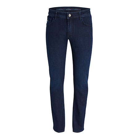 Dark Denim Jeans with Leather Patch Detail Stefano Ricci