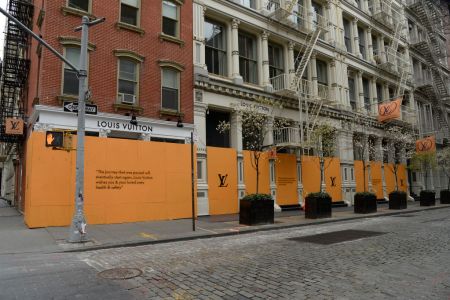 Boarded up storefront