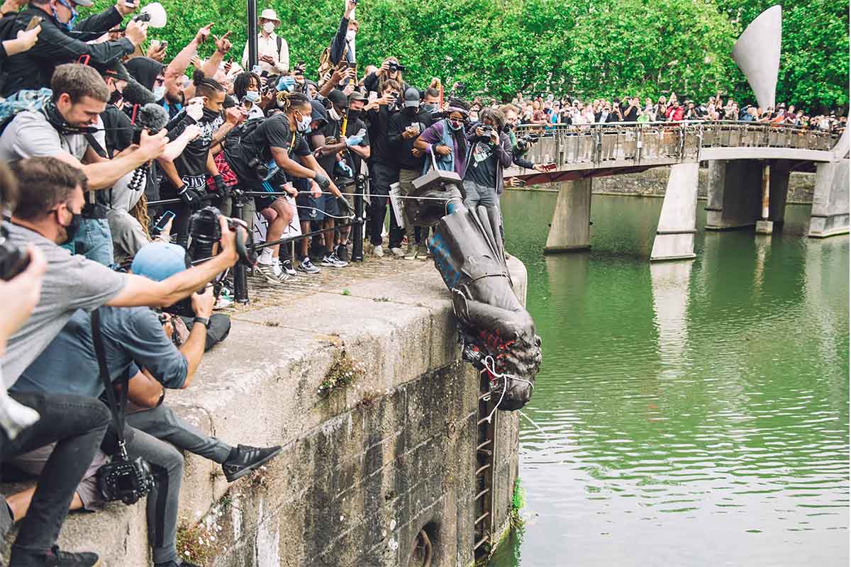 Edward Colston statue dumped into water in Bristol
