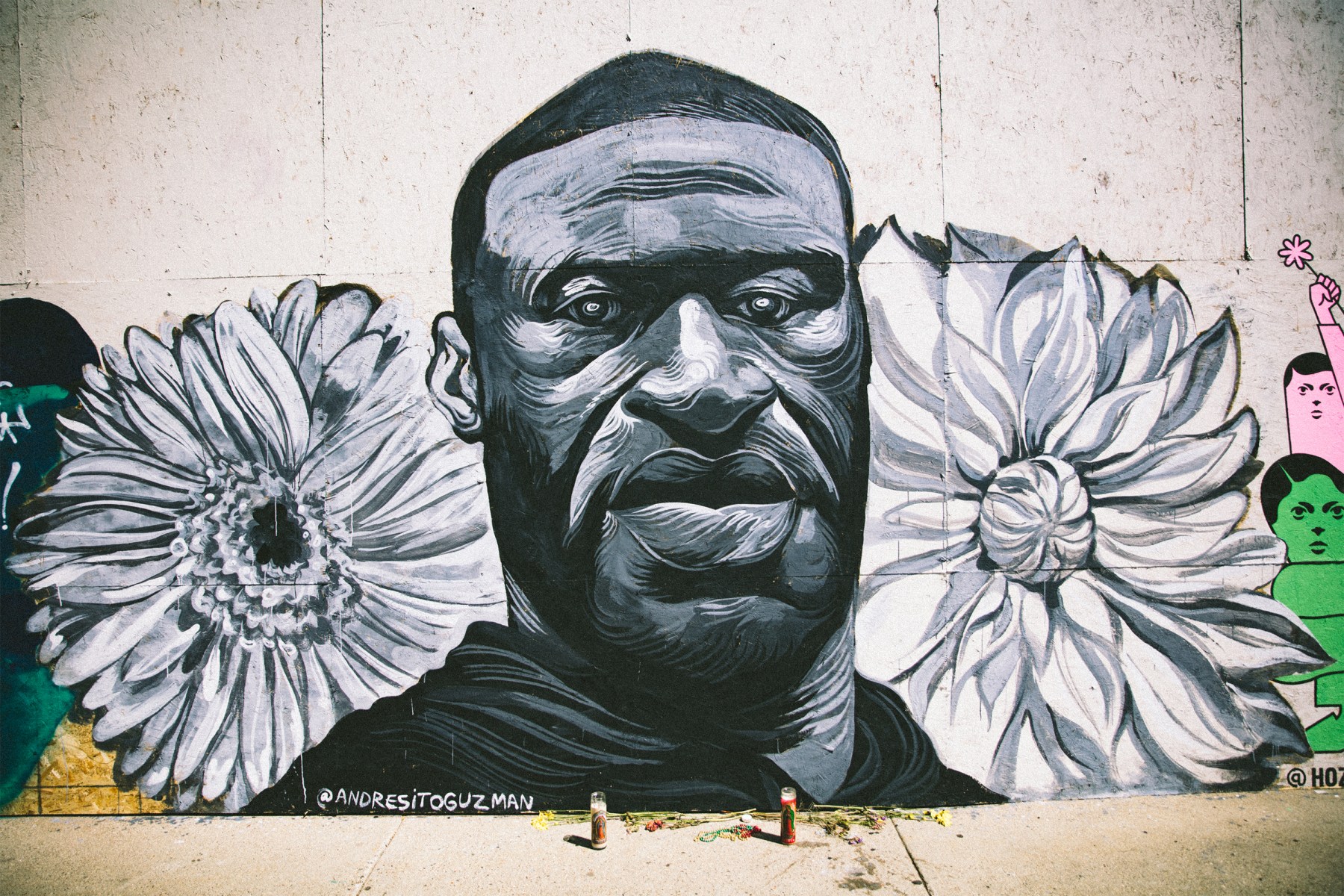 A mural in front of Fifth Element, a rap-only record store, which recently closed after 21 years.