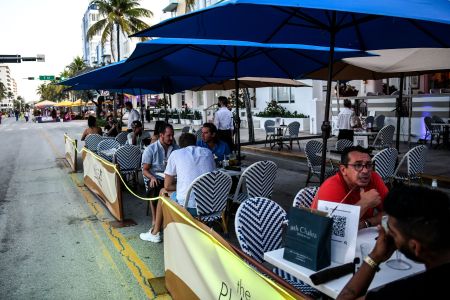 Diners eating outside at a restaurant during coronavirus pandemic