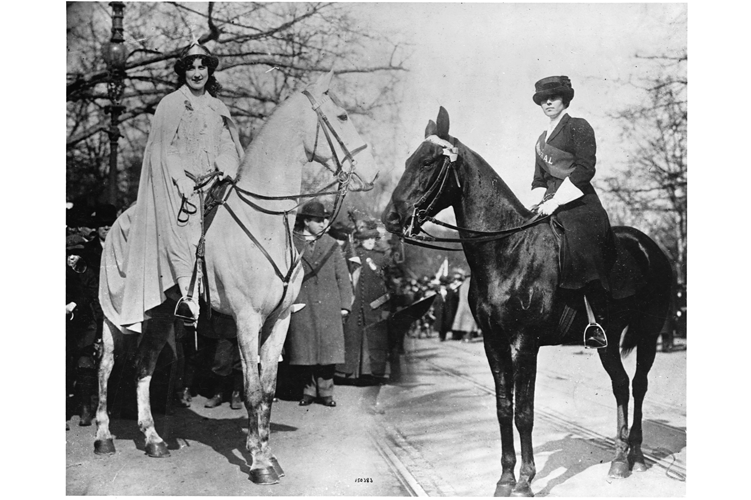 Suffragist Inez Milholland rides on a horse at the Woman Suffrage Procession in 1913