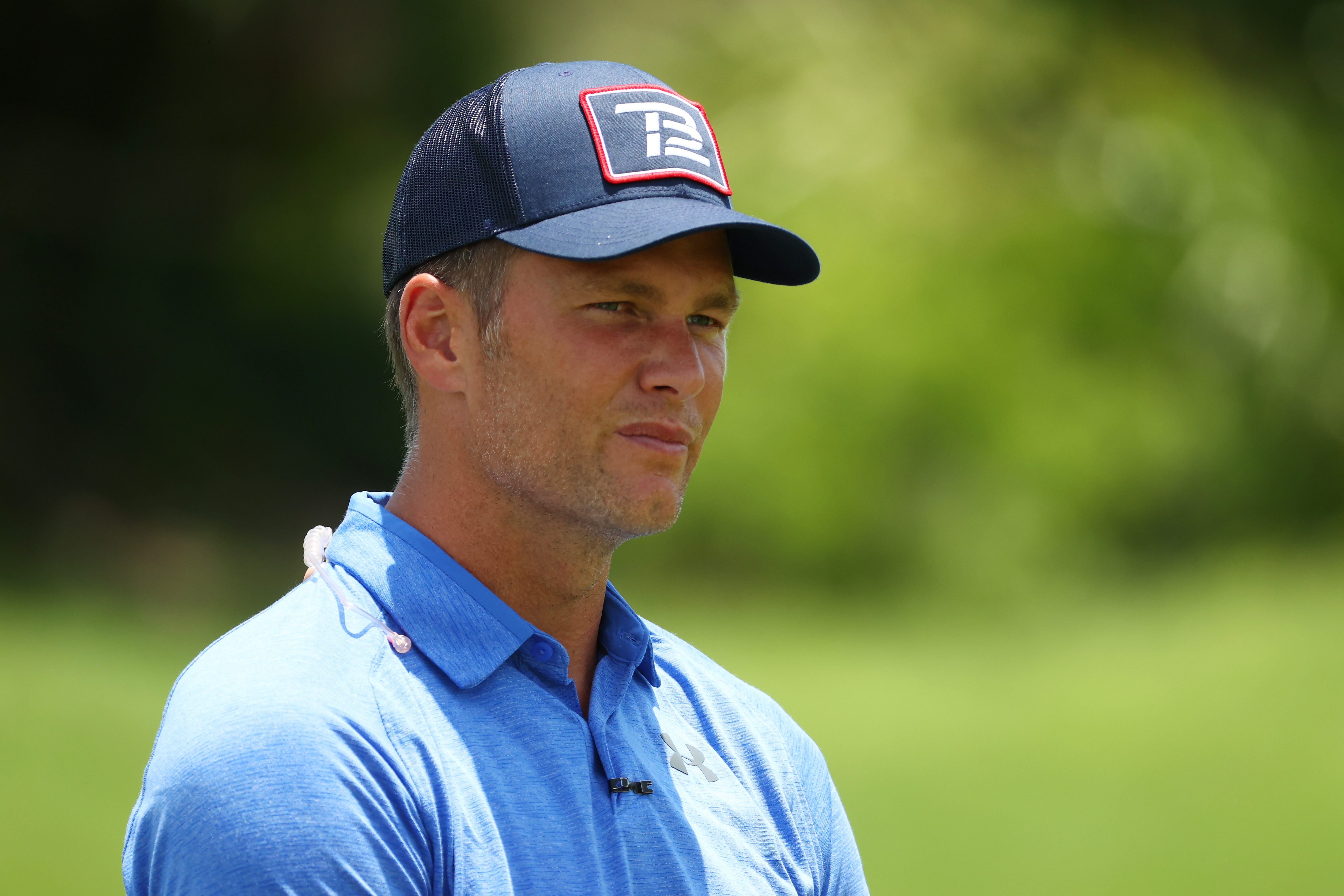 NFL player Tom Brady of the Tampa Bay Buccaneers in Hobe Sound, Florida. (Mike Ehrmann/Getty for The Match)