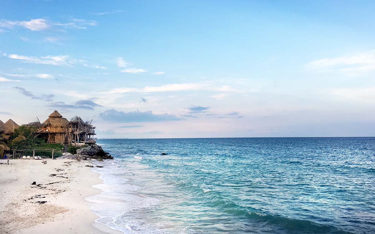 A beach bungalow on the ocean in Tulum, Mexico