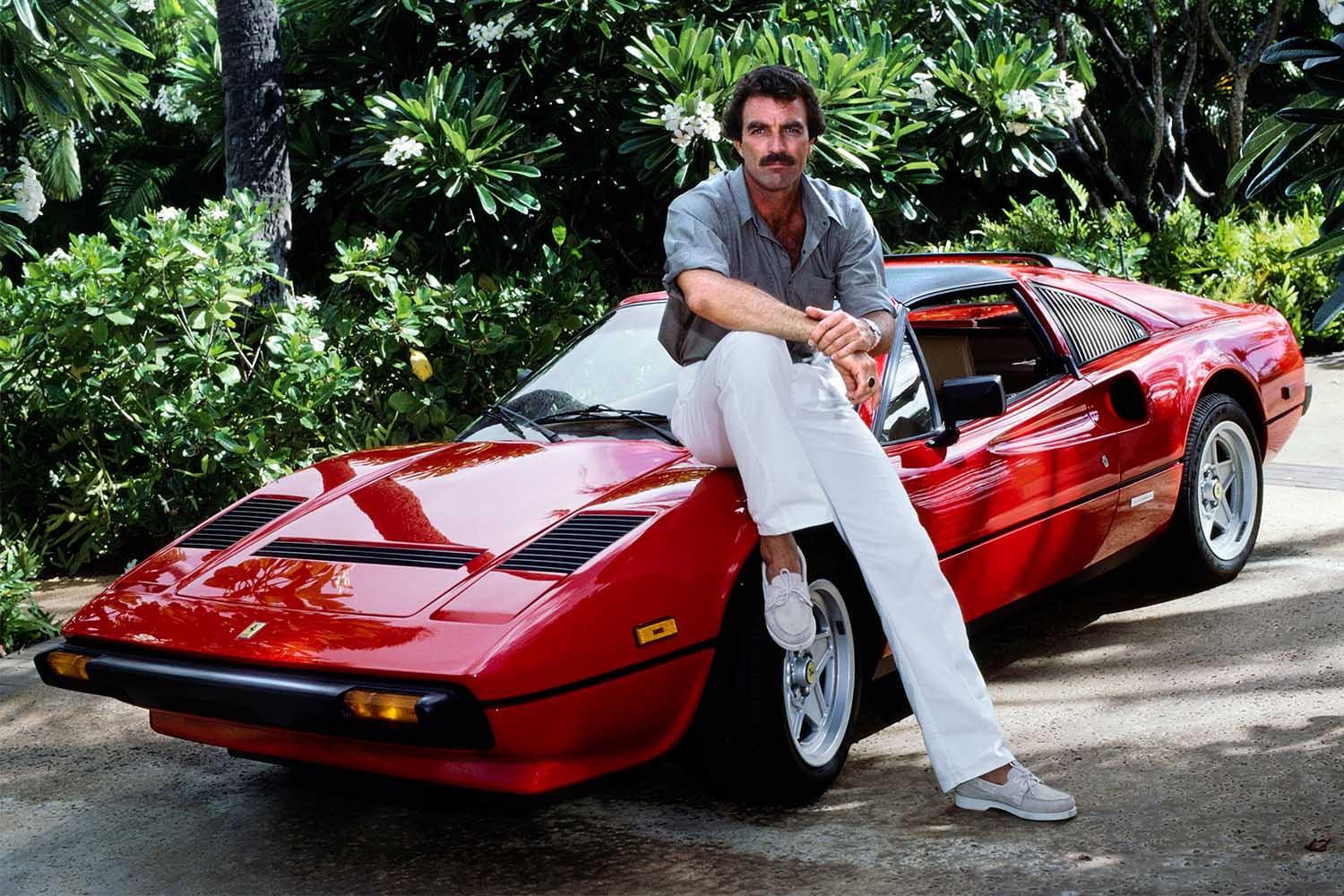 A CBS television detective drama series. Pictured is Tom Selleck (as Magnum).