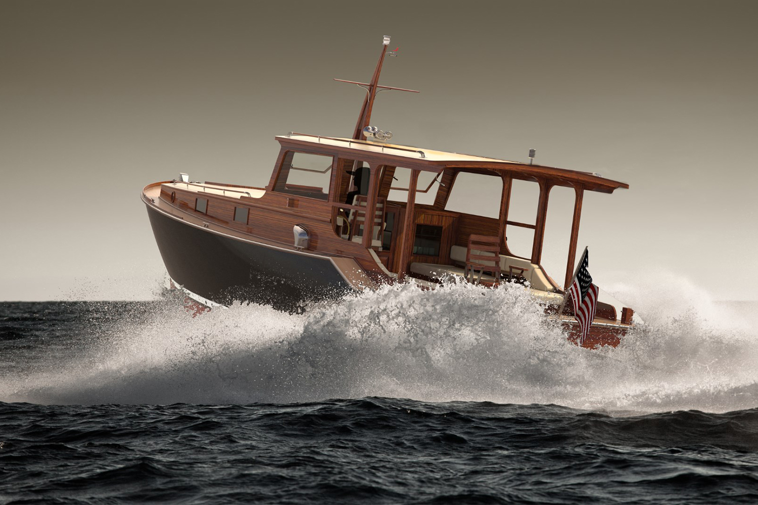 Rendering of Wheeler Yacht Company's new Wheeler 38, a modern version of Hemingway's boat Pilar