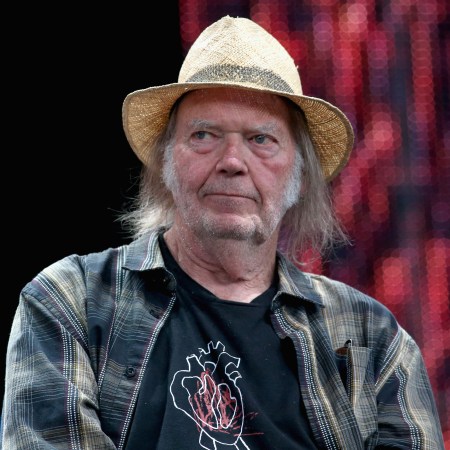 Neil Young attends a press conference for Farm Aid 34