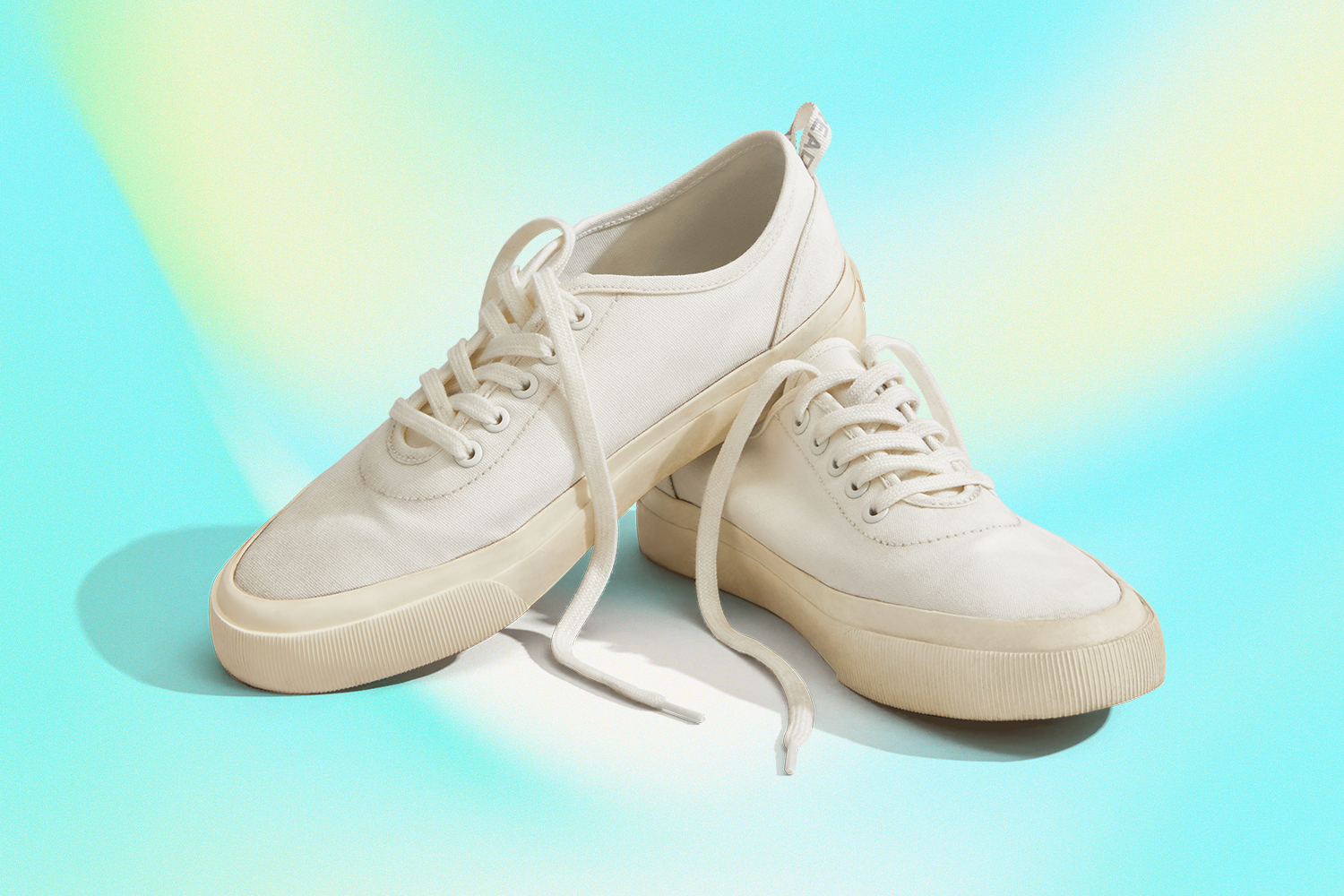 A pair of Everlane’s Forever Sneakers after some wear and tear