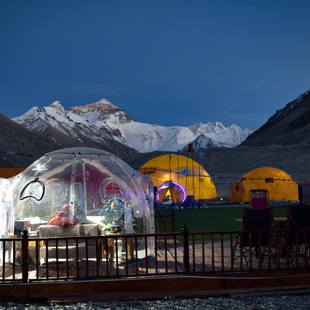 Domes in an Everest base camp in Shigatse, Tibet taken on May 19, 2020
