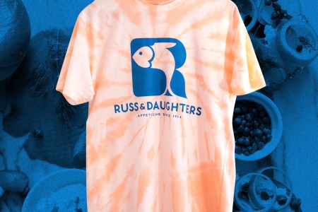 The Russ & Daughters/Jake Gyllenhaal collaborative t-shirt will raise money for the Independent Restaurant Coalition.