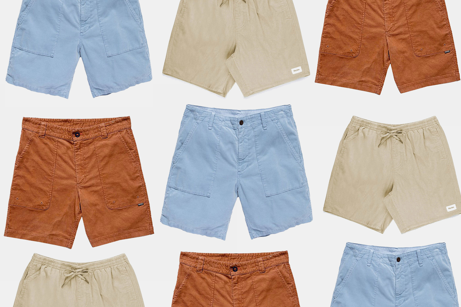 a collage of the best corduroy shorts for men on a surf background