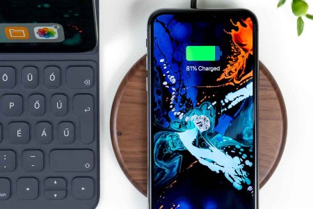 iphone on a wireless charging stand