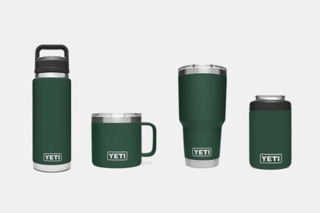 Yeti Northwoods Green collection of Rambler cans and bottles