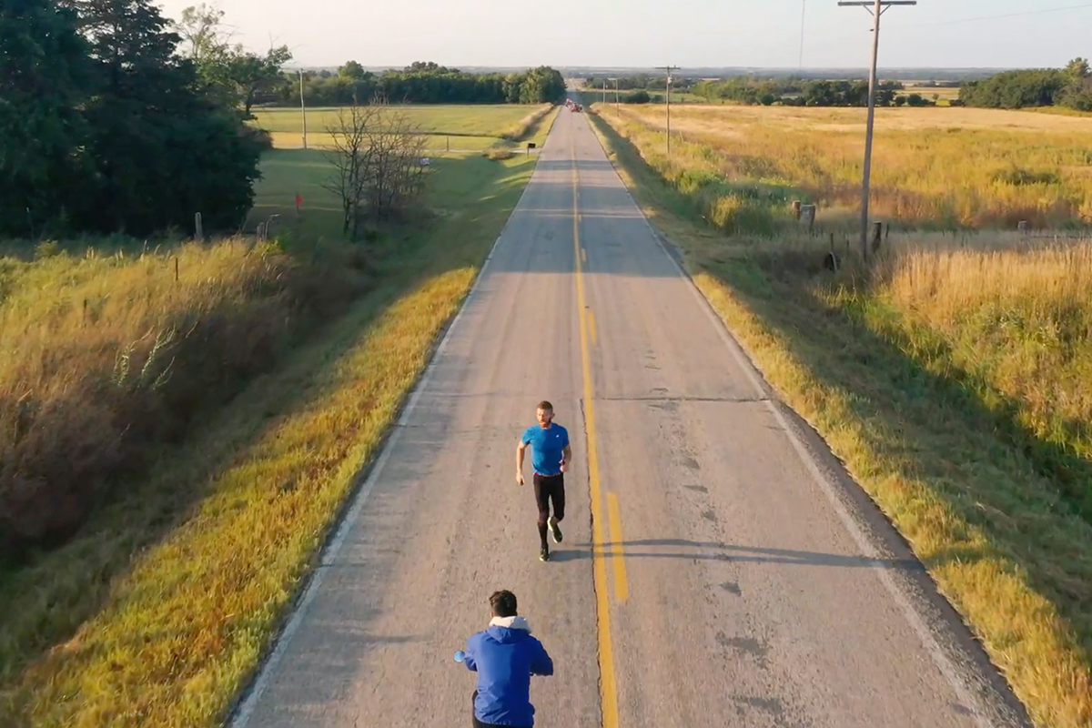 Aaron Yoder running a backwards mile