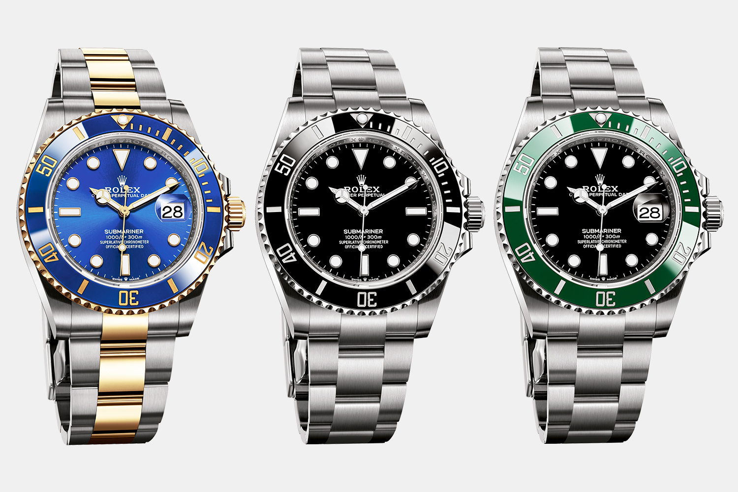 The new 2020 Oyster Perpetual Submariner and two Oyster Perpetual Submariner Date watches