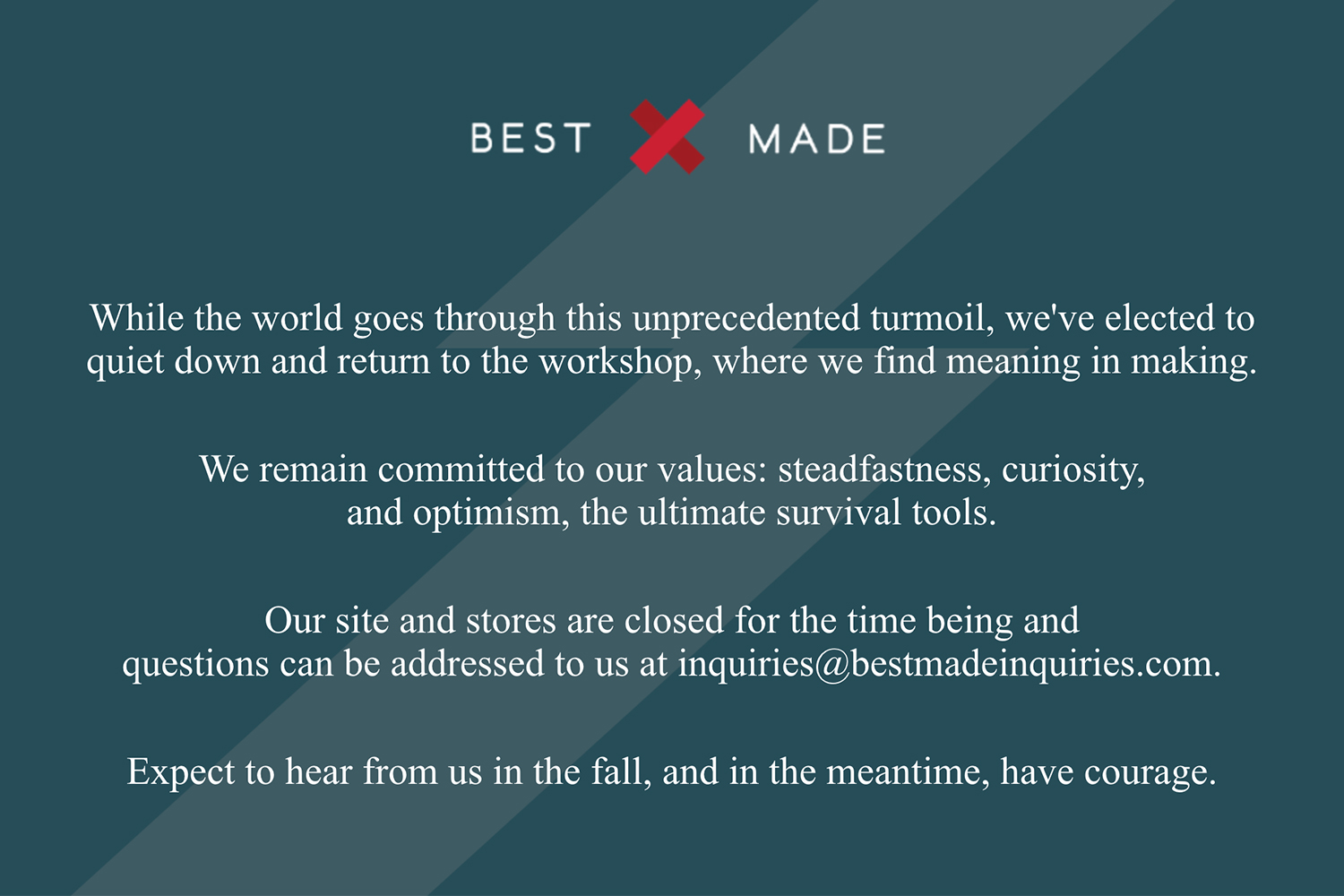 Best Made Co. pandemic message