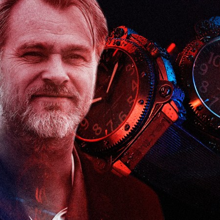 Director Christopher Nolan and two watches from Tenet