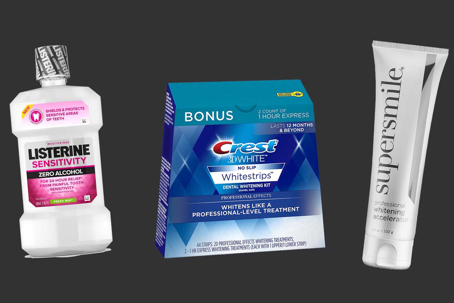 A collage of the best teeth-whitening products, according to a dentist.