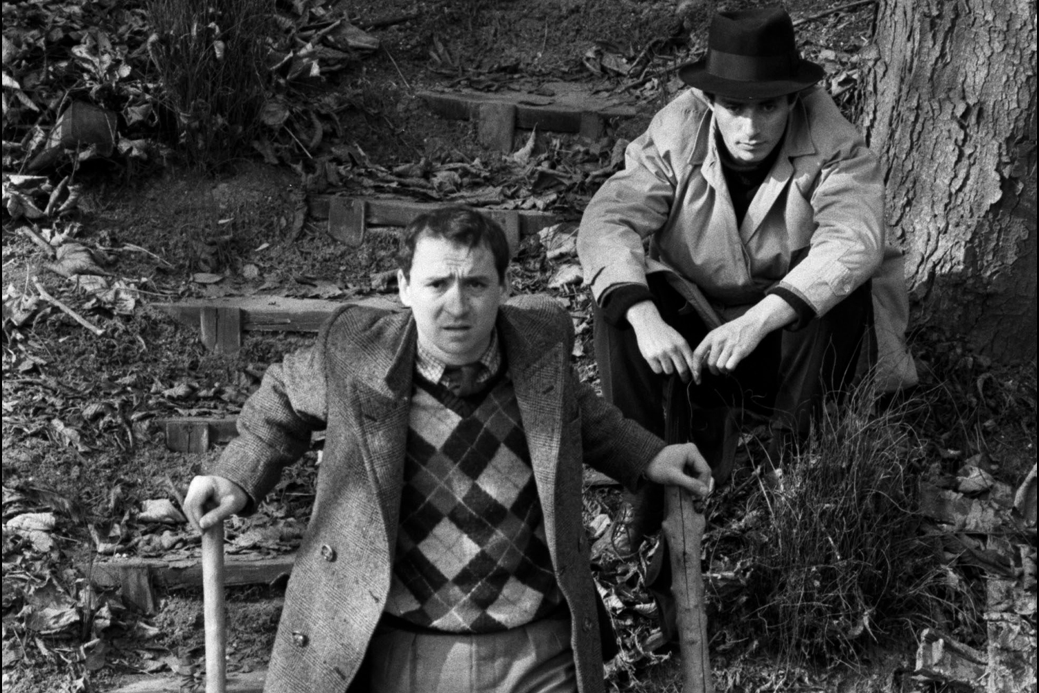 Claude Brasseur Sami Frey on the set of Bande a Part
