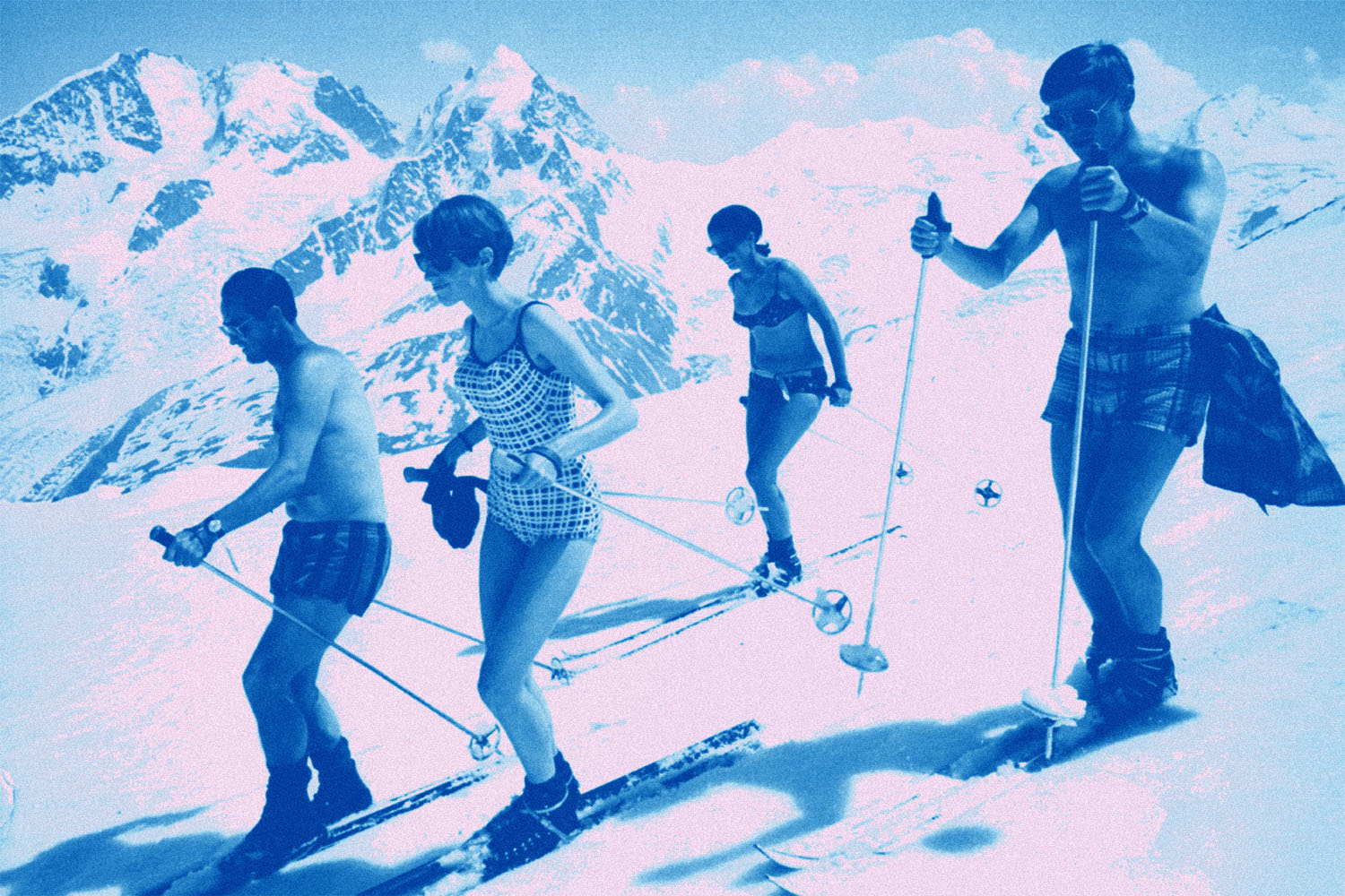 skiers in swimsuits