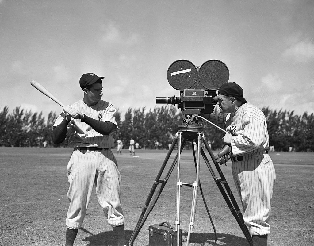 Joe Dimaggio Bats In Front Of Camera