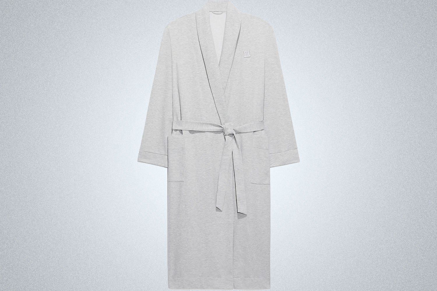 best men's lingerie: grey french terry robe from Savage X Fenty on a grey background