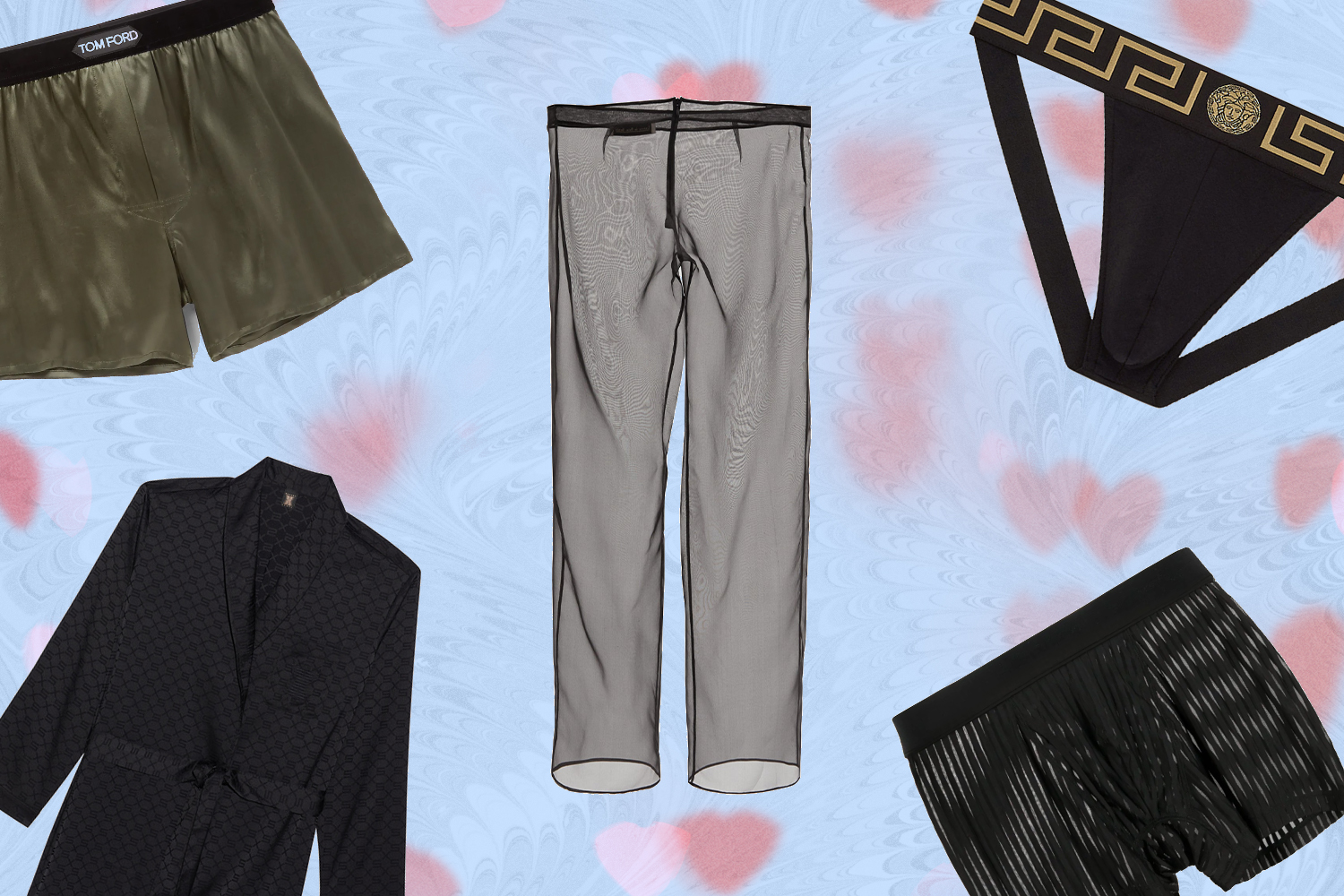 a collage of men's lingerie on a triptych background