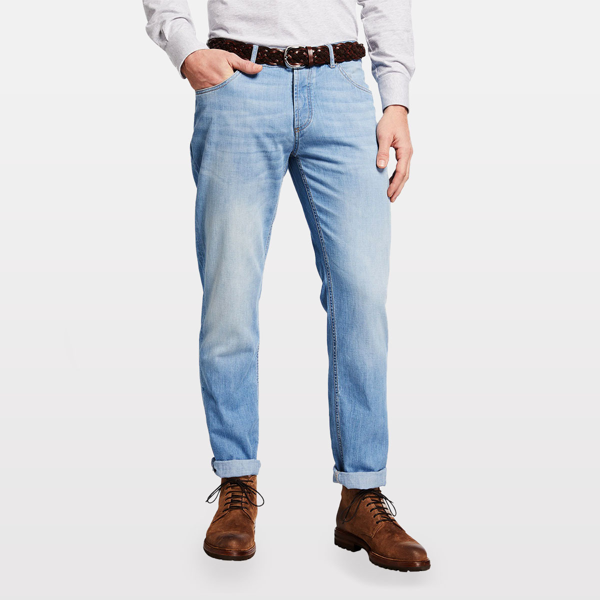 Brunello Cucinelli Men's Traditional-Fit Light-Wash Jeans