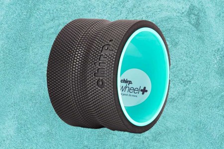 Wheel Foam Roller - Targeted Muscle Roller for Deep Tissue Massage on a blue background