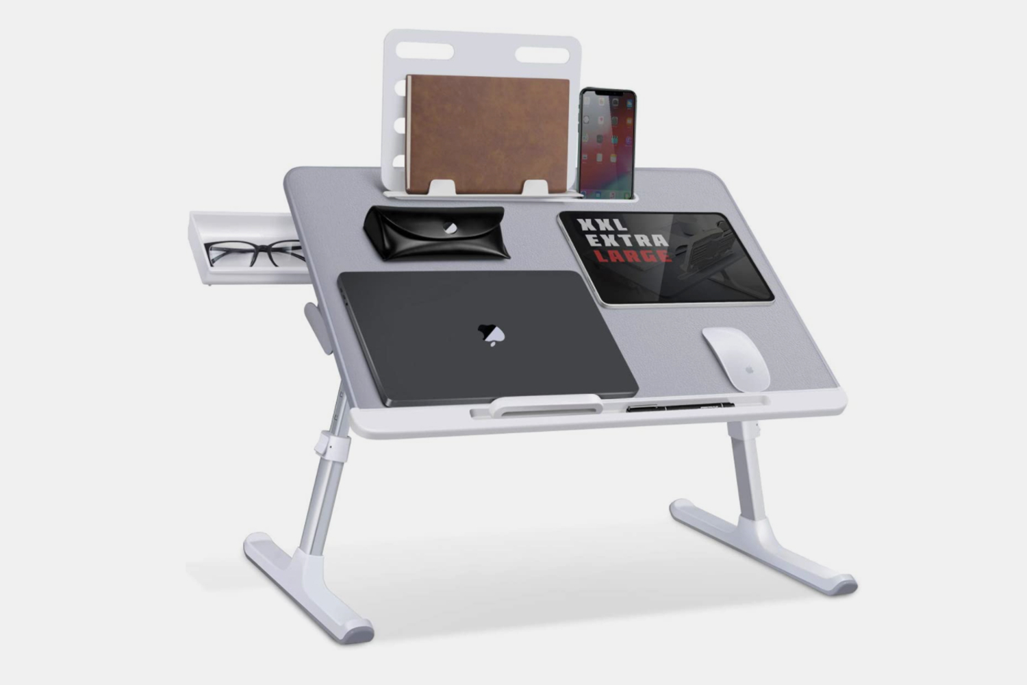 Laptop Bed Tray Desk, SAIJI Adjustable Laptop Stand for Bed, Foldable Laptop Table with Storage Drawer