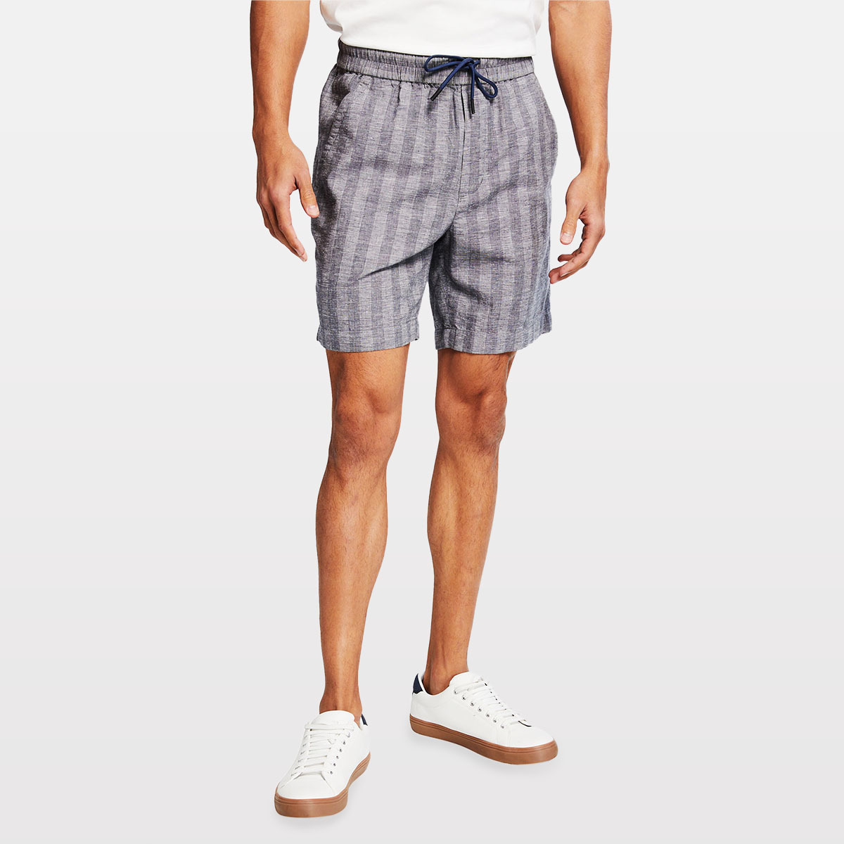 Vince Textured-Stripe Drawstring Shorts neiman marcus