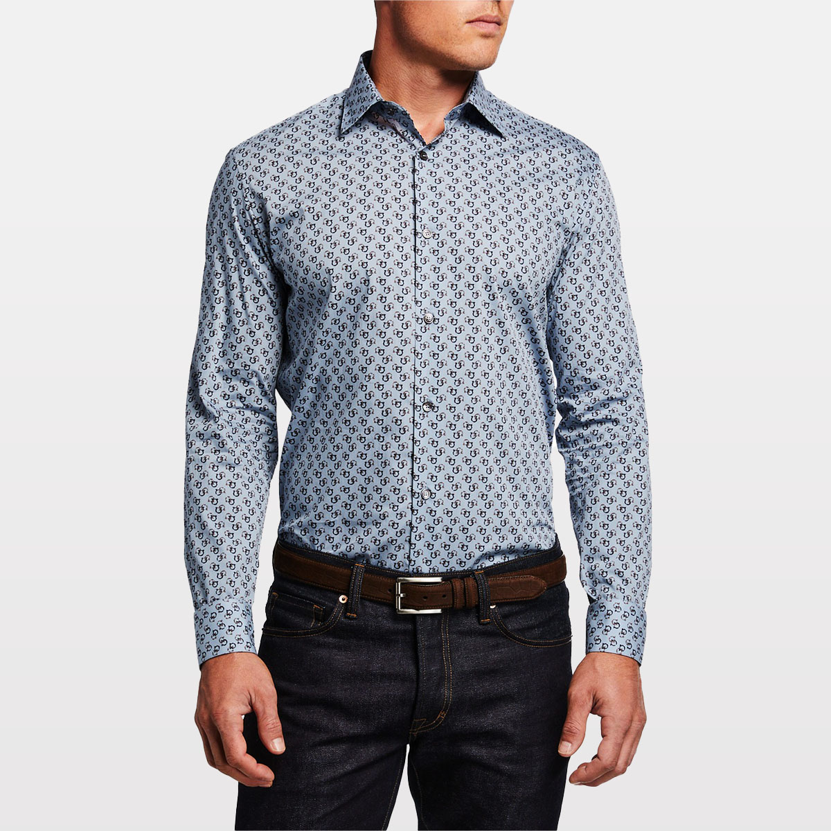 Salvatore Ferragamo Men's Gancini-Print Sport Shirt