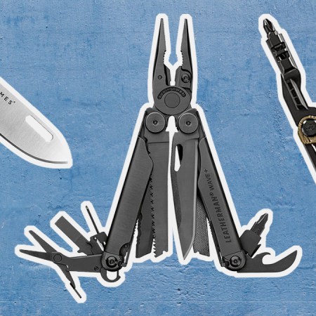 a collage of the best multi-tools on a blue background