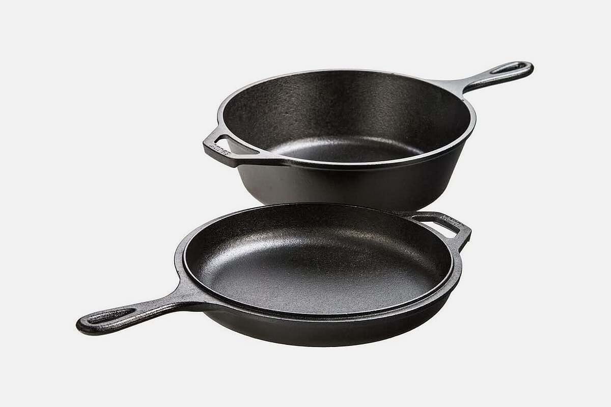 The two parts of the Lodge Combo Cooker on sale