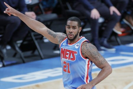 LaMarcus Aldridge of the Brooklyn Nets on the court