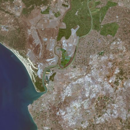 An overhead map of Donana National Park in Almonte, Spain
