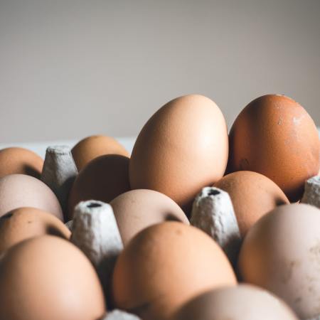 Eggs variety of white and brown eggs in a carton