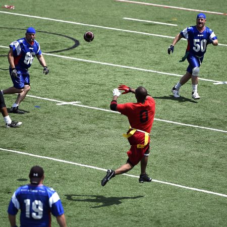 Men play flag football