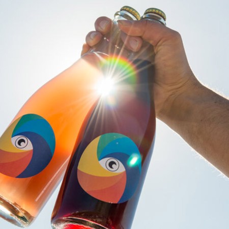 Two bottles of Wavy Wines, a piquette from Los Angeles