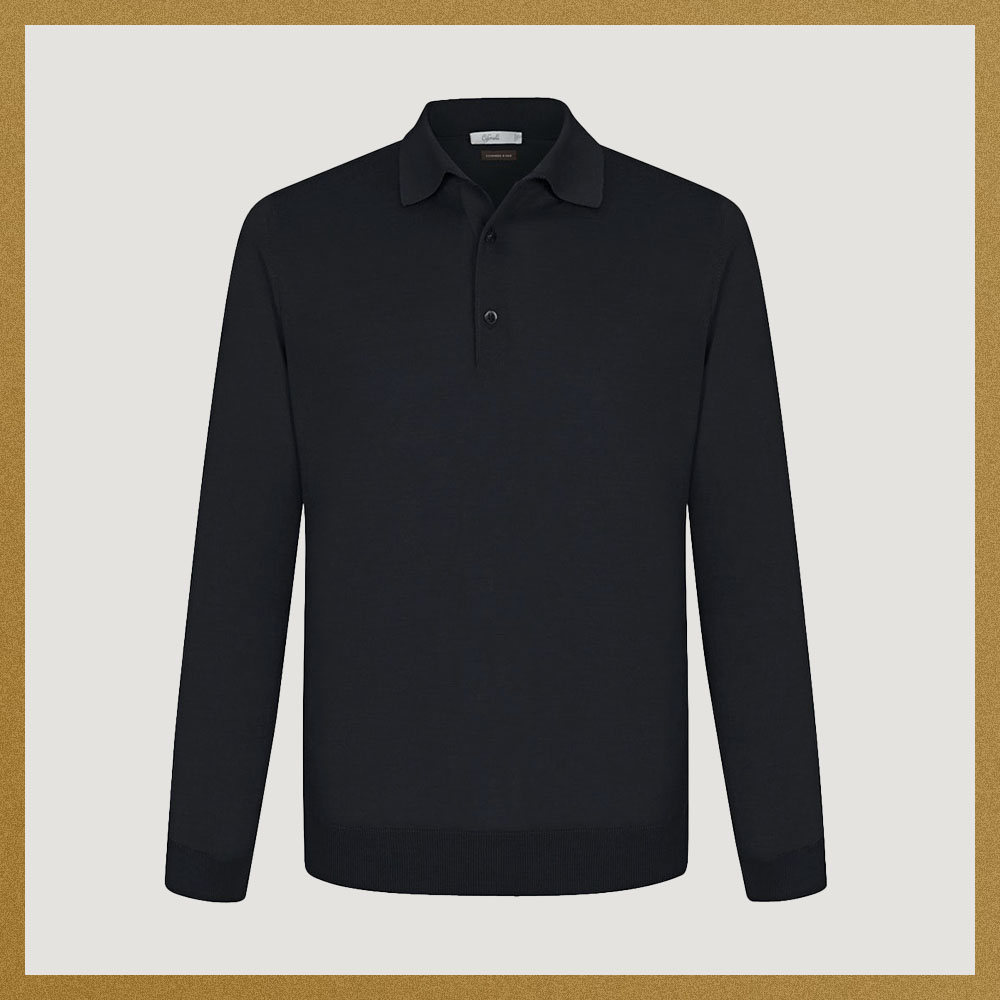 CIFONELLI BLACK CASHMERE AND SILK POLO SHIRT