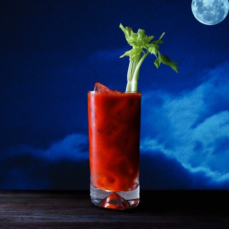 a Bloody Mary in front of a full moon