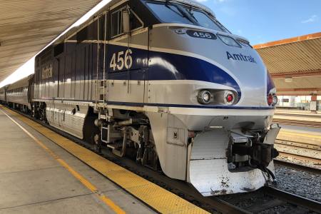 Amtrak train sitting still on the track