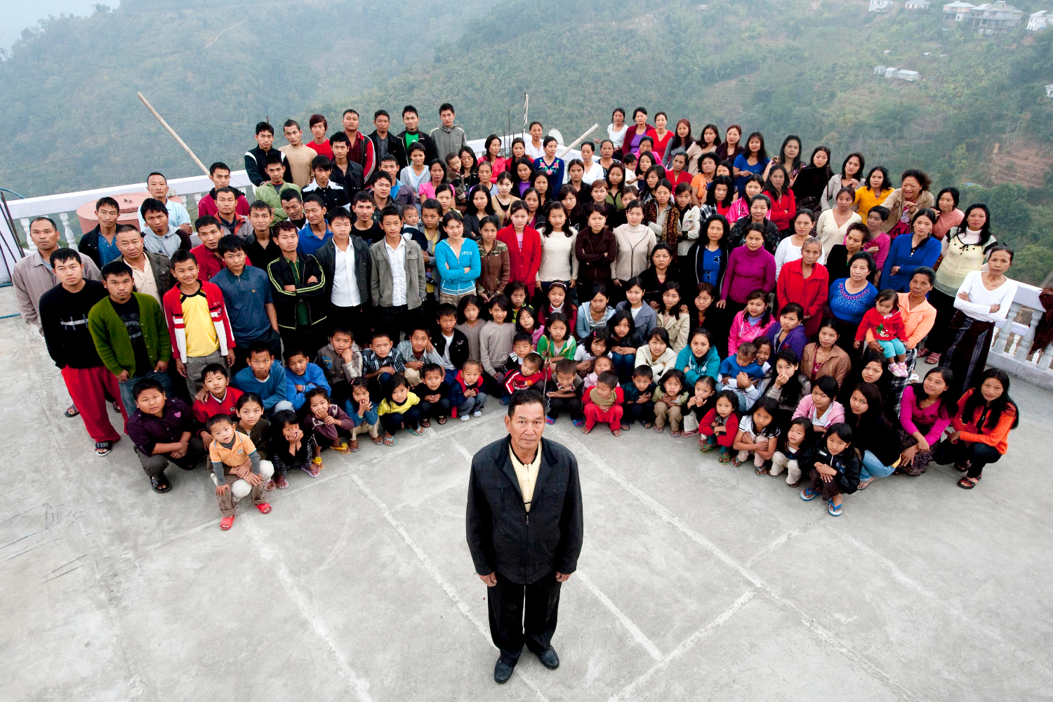 A family photograph of the Ziona family on January 30, 2011 in Baktawang, Mizoram, India.