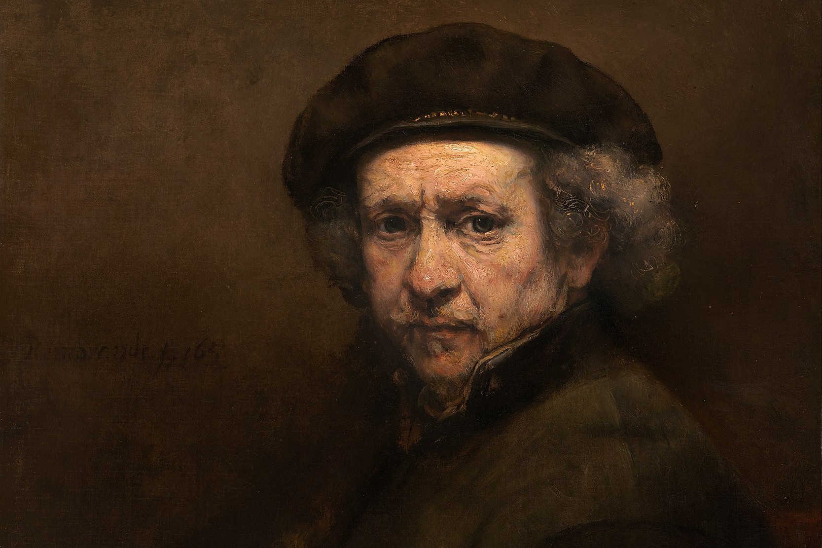 Dutch master painter Rembrandt van Rijn in his work "Self-Portrait with Beret and Turned-Up Collar"