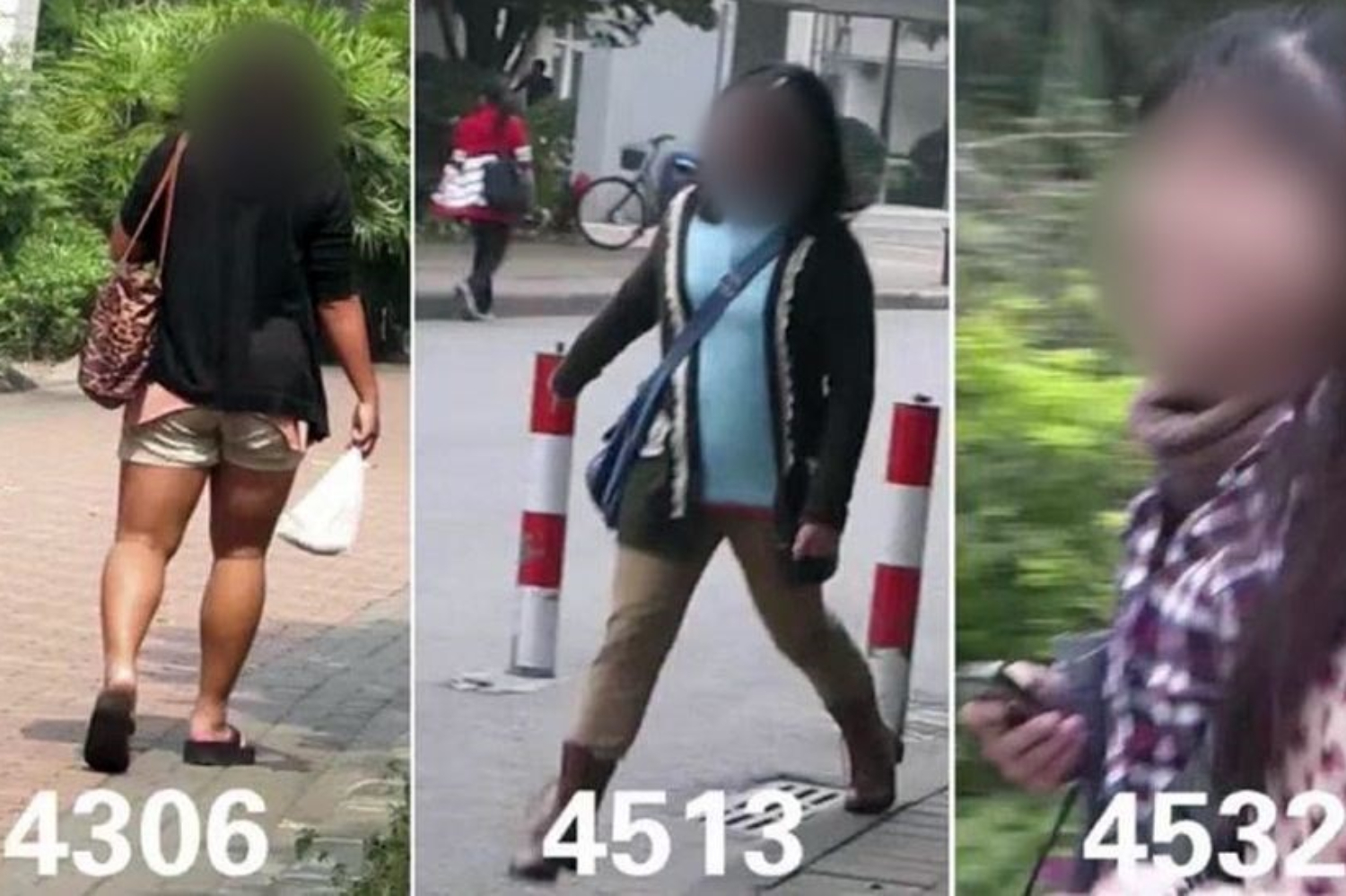 Three women with faces blurred in Song Ta's "Uglier and Uglier" exhibit, now pulled