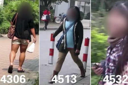 Three women with faces blurred in Song Ta's "Uglier and Uglier" exhibit, now pulled