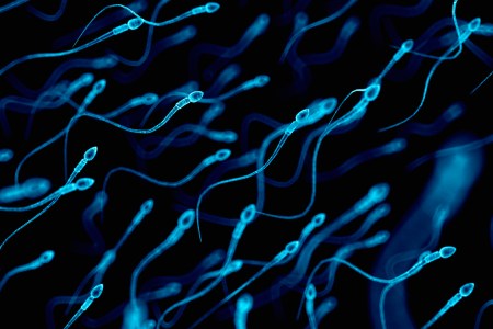 blue sperm on dark background