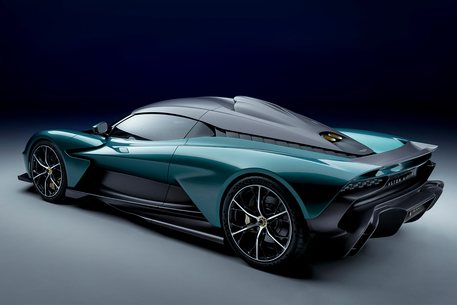The new Aston Martin Valhalla supercar shot in a studio. The concept version will star alongside James Bond in "No Time to Die."