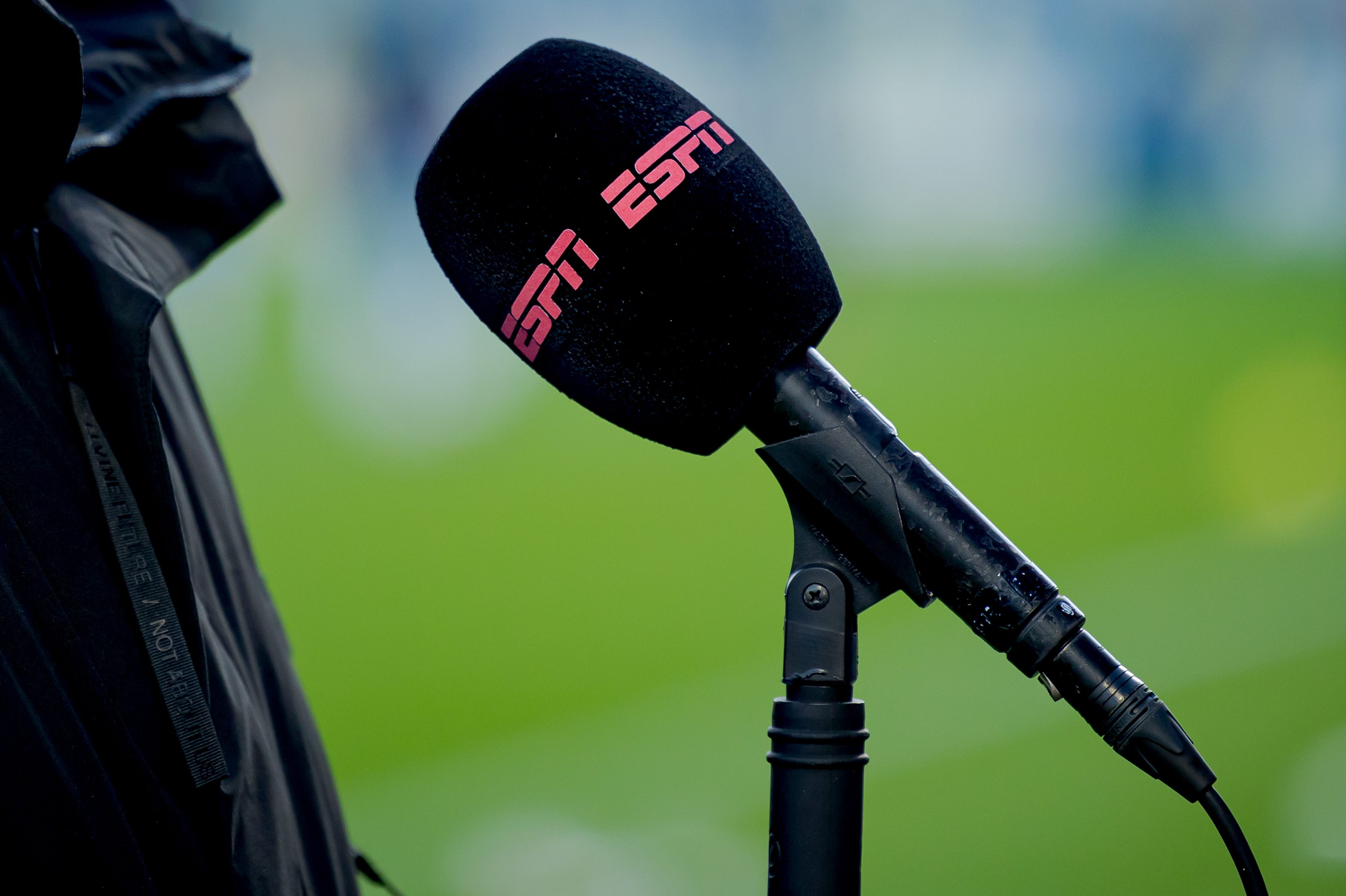 The ESPN logo on a mic