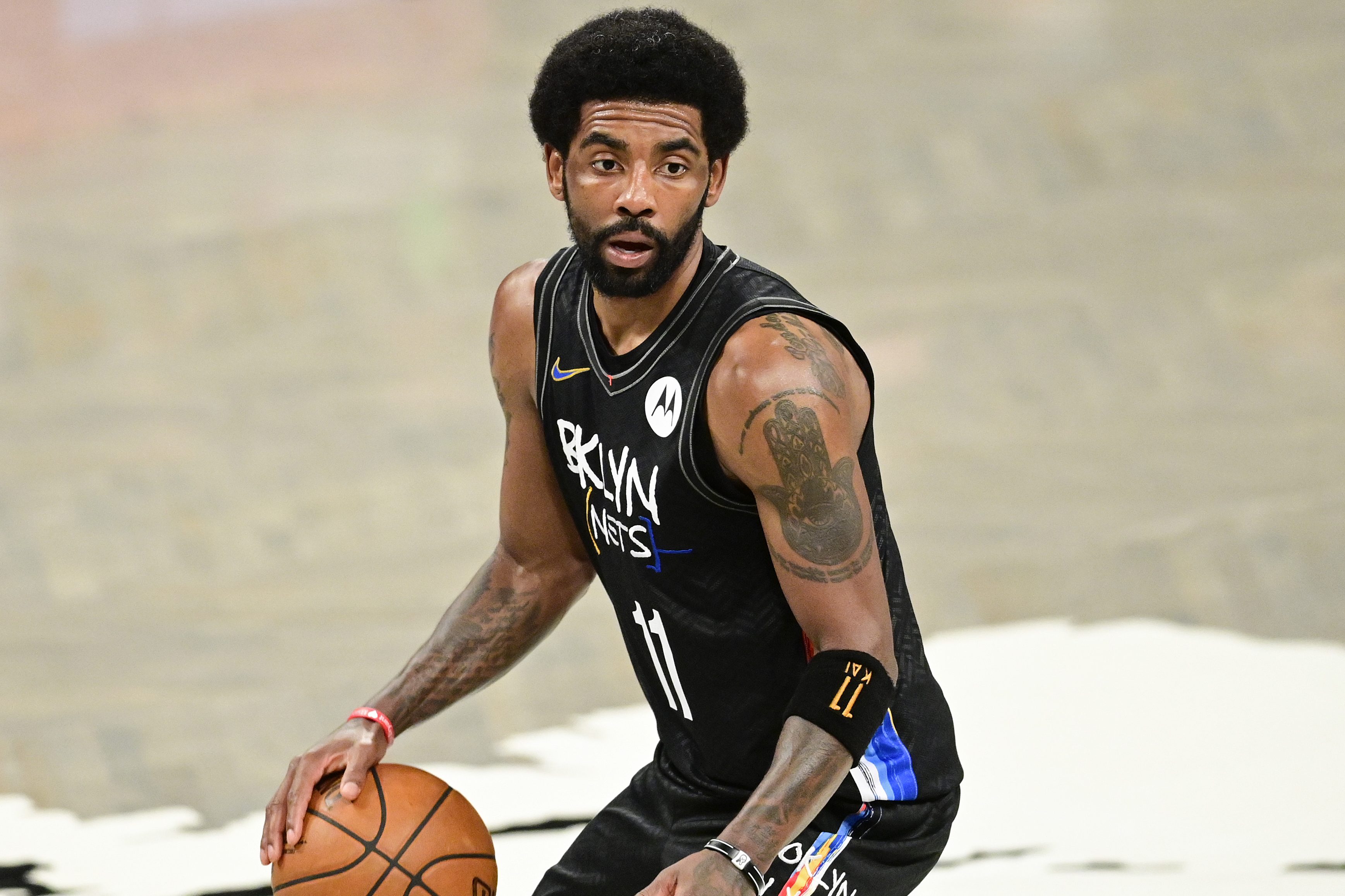 Kyrie Irving of the Brooklyn Nets. Irving got in trouble recently for criticizing Nike's new shoes, a collaboration with the basketball star